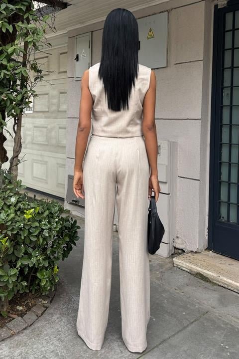 Yeleği Çapraz Detay Düğmeli Cepli Yelekli Takım 10150