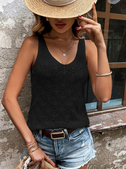 Kadın Baklava Desen Detaylı Kalın Askılı Triko Bluz