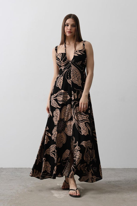 ASKILI VİSCON ELBİSE - Siyah