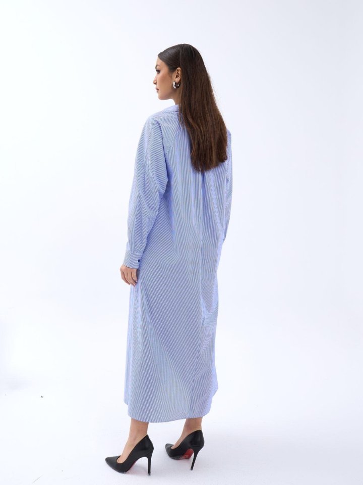 5857 ELBİSE-MAVİ BEYAZ ÇİZGİLİ