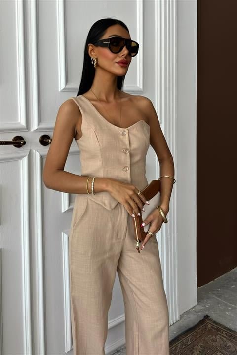 Tek Omuz Büstiyer Plazzo Pantolon Viscon Takım 10159