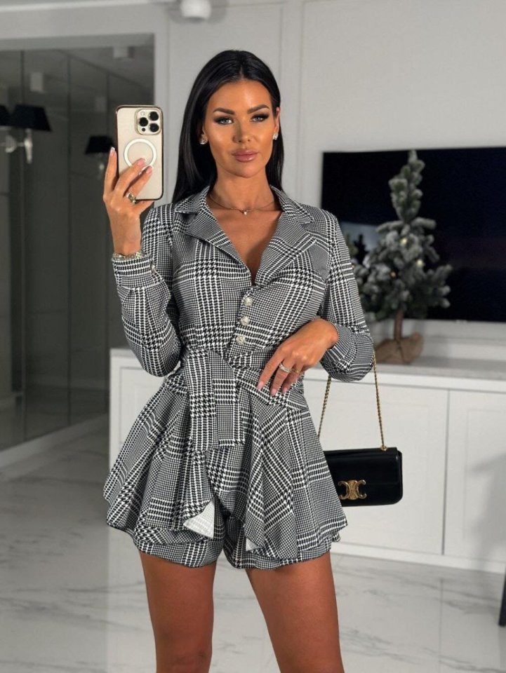 Kadın Dalgıç Kumaş Ekose Baskı şort Elbise