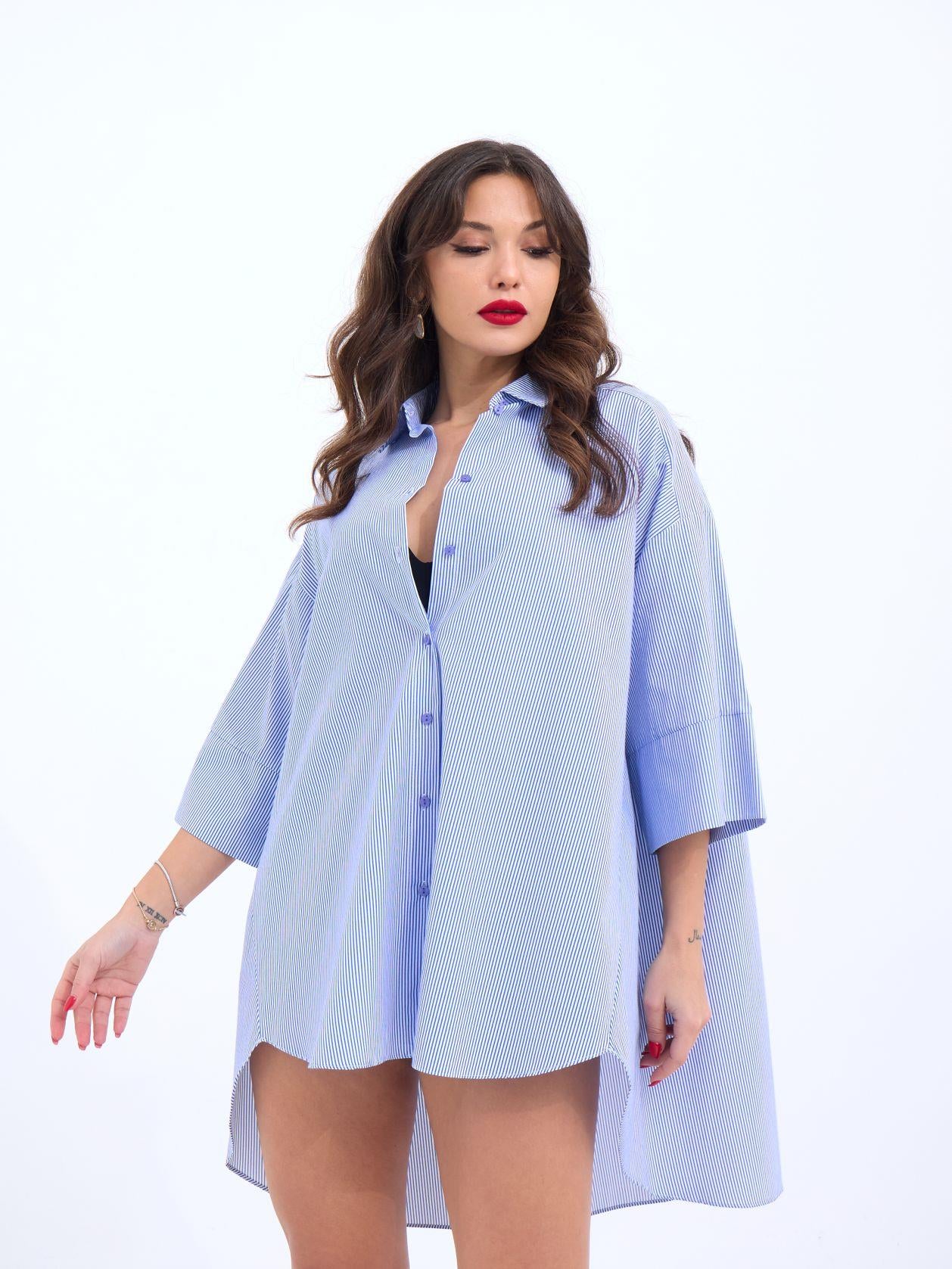 4328 GÖMLEK-MAVİ BEYAZ ÇİZGİLİ