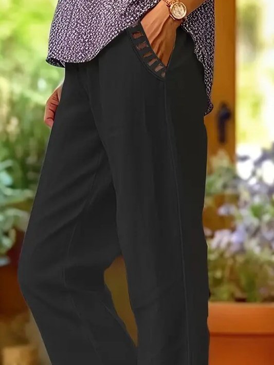Kadın Beli Lastikli Bağcıklı Cep Ve Pantolon Ucu Güpür Detaylı Pantolon