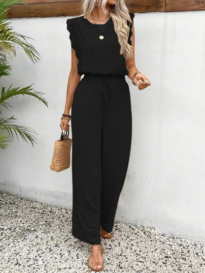 Kadın Kolsuz Bisiklet Yaka Aerobin Bluz Ve Bağcıklı Pantolon