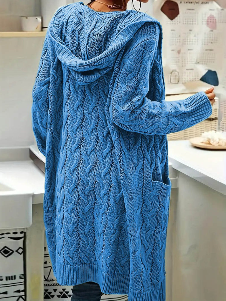 Kadın Uzun Kollu Kapşonlu önü Açık Cepli Midi Hırka