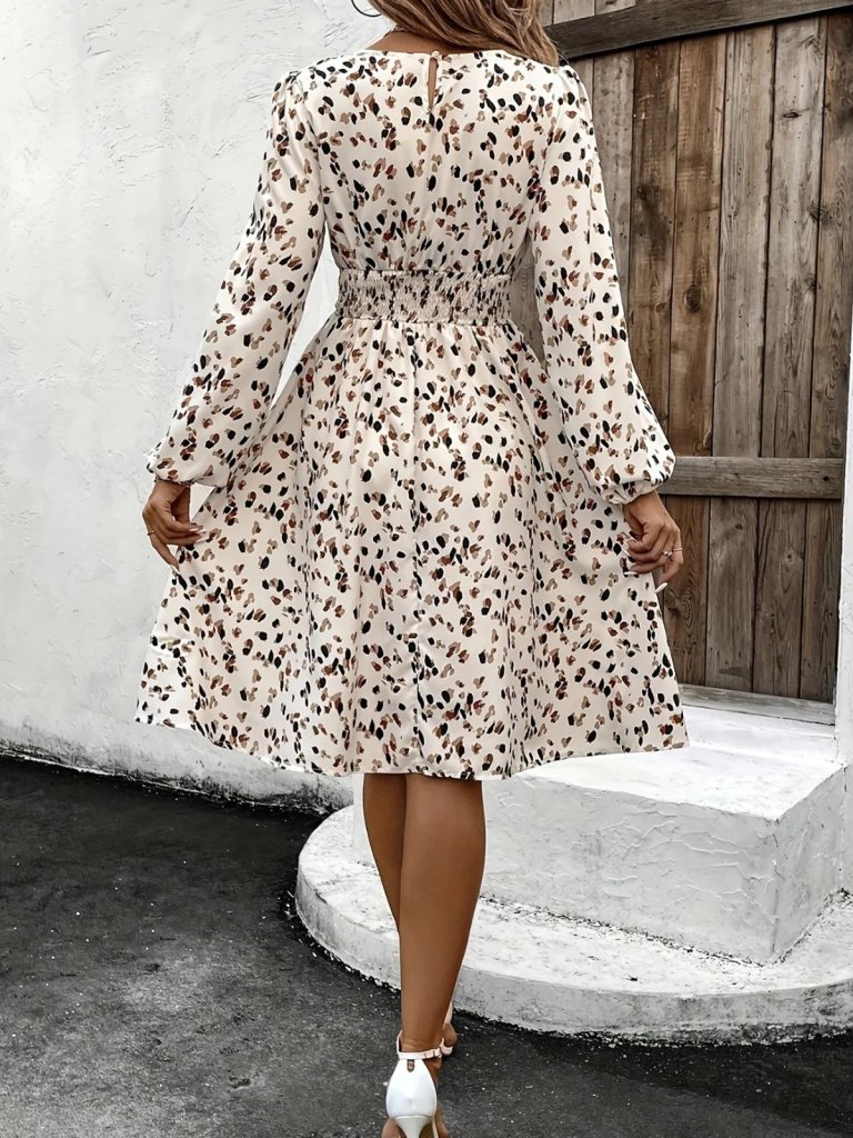 Kadın Uzun Kollu Bot Yaka Beli Lastikli Midi Süprem Elbise