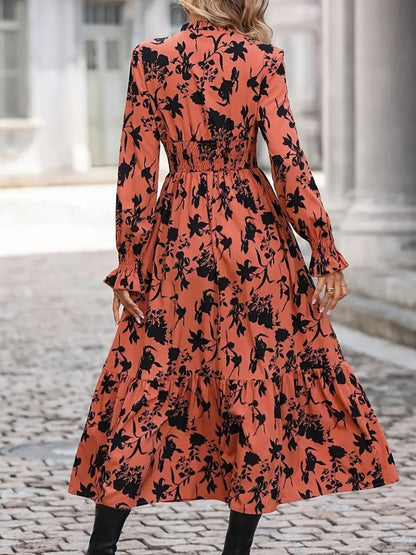 Kadın Uzun Kollu Kruvaze Yakalı çiçek Desenli Maksi Süprem Elbise