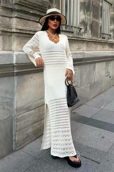 Ajur Detaylı İspanyol Kol Elbise 2840