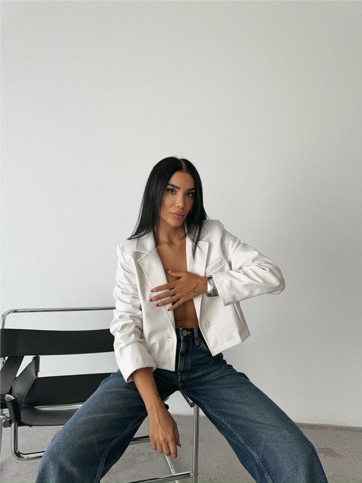 DERİ CROP CEKET TEK DÜĞME - Beyaz