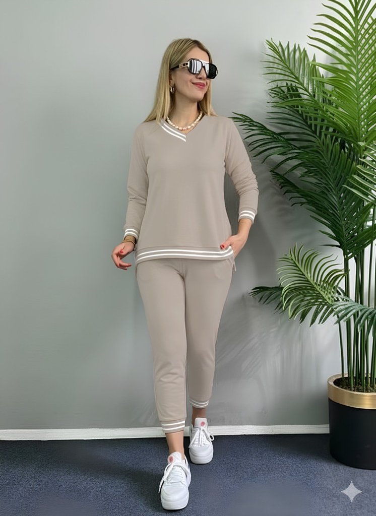 Kadın Uzun Kollu Ribana Detay Viskon Iki Iplik Ikili Takım