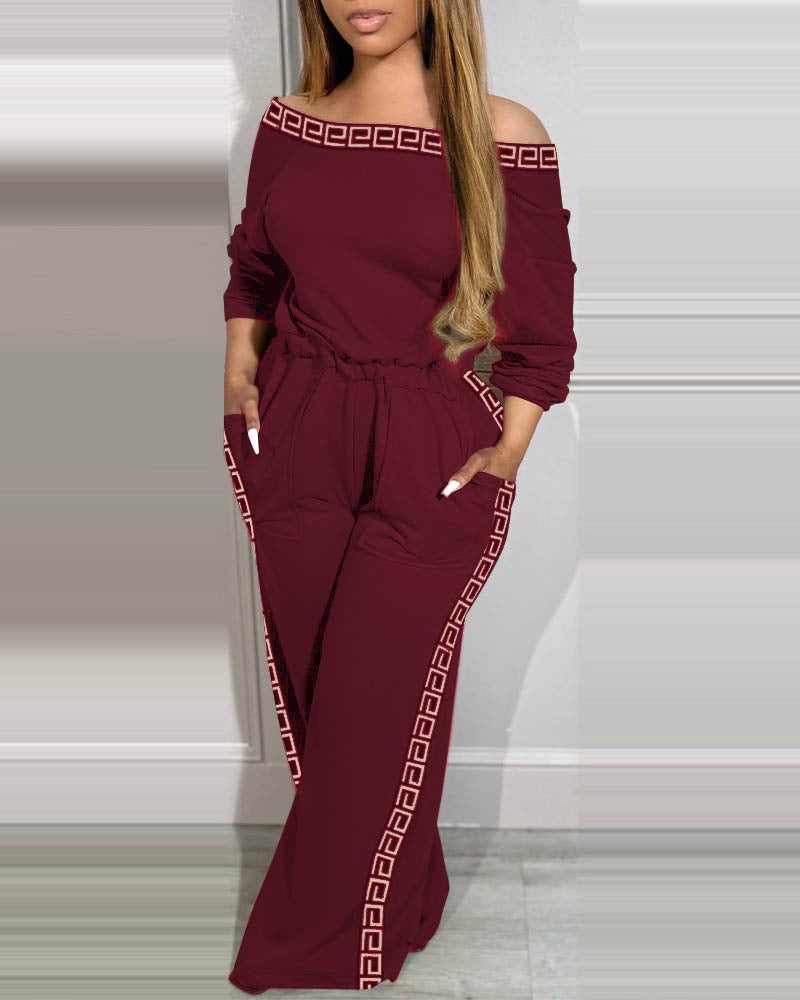 Kadın Uzun Kollu Omuzlardan Açık Beli Lastikli Cepli şerit Desenli Viskon Iki Iplik Tulum