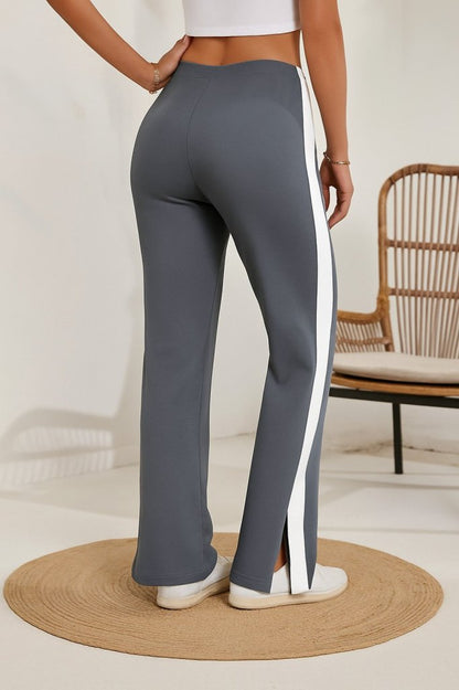 Kadın Yüksek Bel Yan şerit Detaylı Yırtmaçlı Viskon Iki Iplik Pantolon