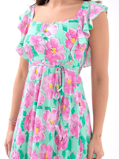 5370 ELBİSE-PEMBE GÜL DESEN