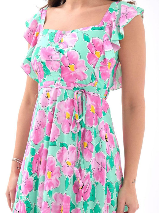 5370 ELBİSE-PEMBE GÜL DESEN