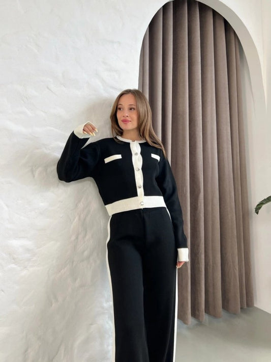 Kadın Uzun Kollu şerit Detay Triko Takım