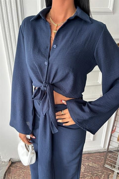 Crop Gömlekli Ve Eteği Büzgülü Tasarım Takım 10195