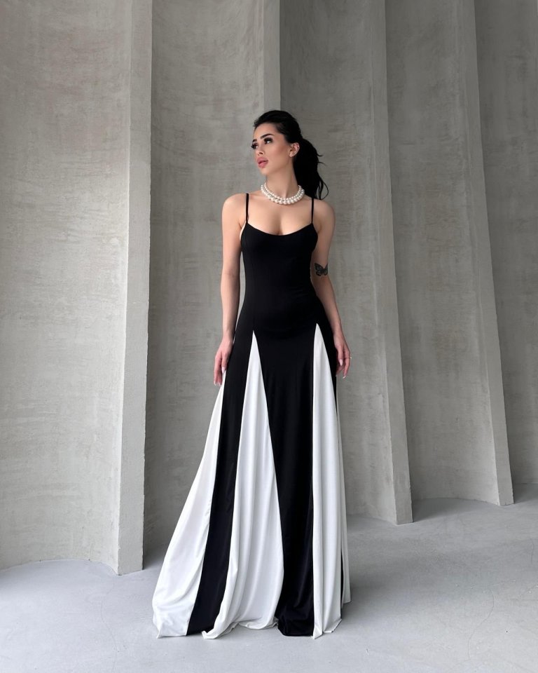 Askılı Beyaz Detaylı Maxı Kadın Elbise