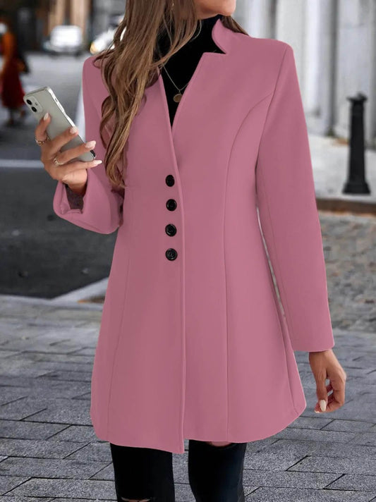 Kadın Uzun Kollu Kırlangıç Yaka önden Düğmeli Kısa Kaşe Kaban