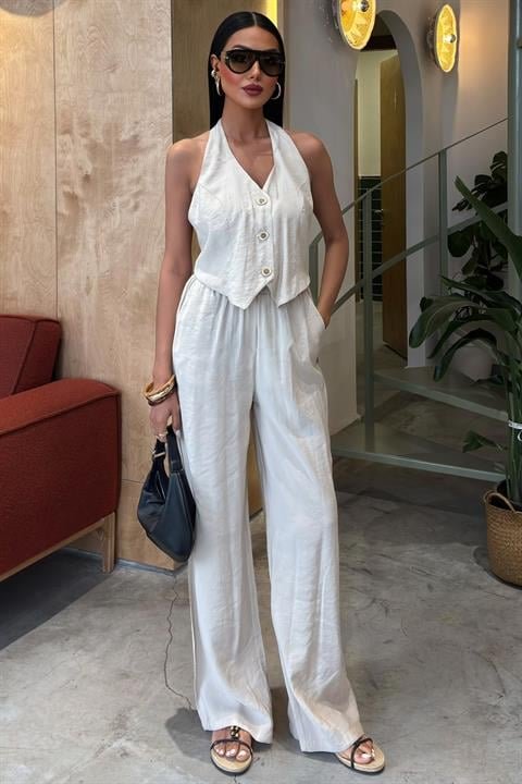 Halter Yaka Yelekli Modal Takım 10144