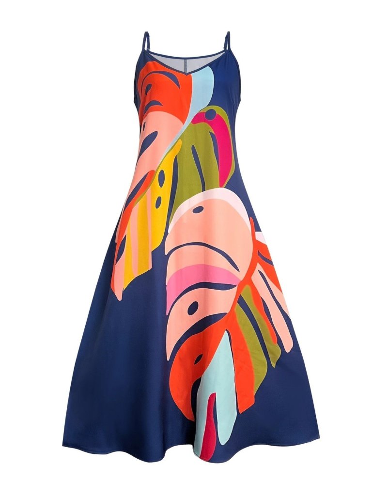 Kadın Ip Askılı V Yakalı Desenli Süprem Maxi Elbise