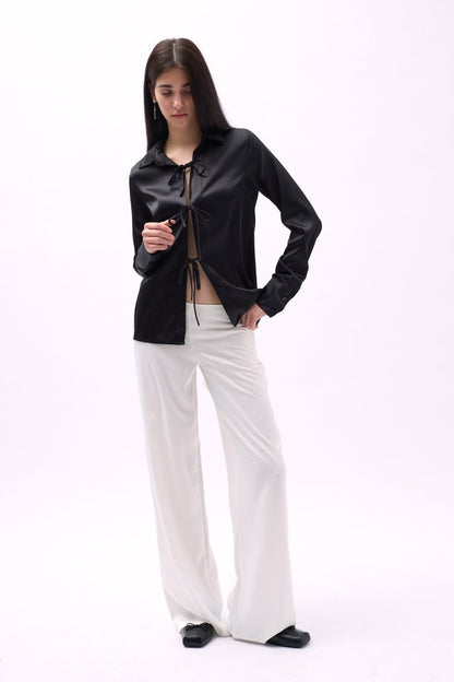 Bağlama Detay Saten Gömlek