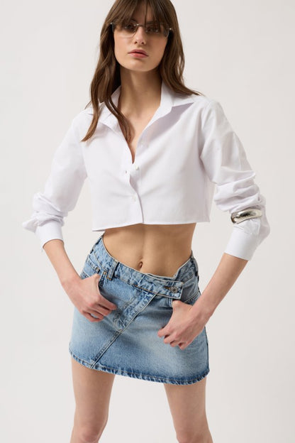 Asimetrik Kemer Denim Mini Etek