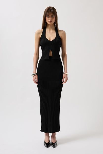 V Detay Dokulu Crop Bluz