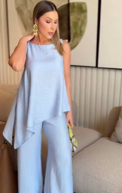 Asimetrik Bluz - Pantolon İkili Takım