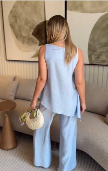 Asimetrik Bluz - Pantolon İkili Takım