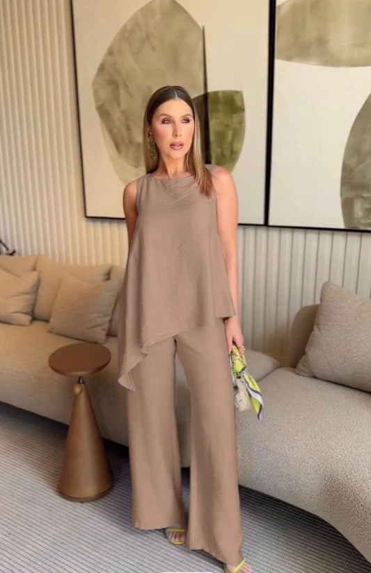 Asimetrik Bluz - Pantolon İkili Takım