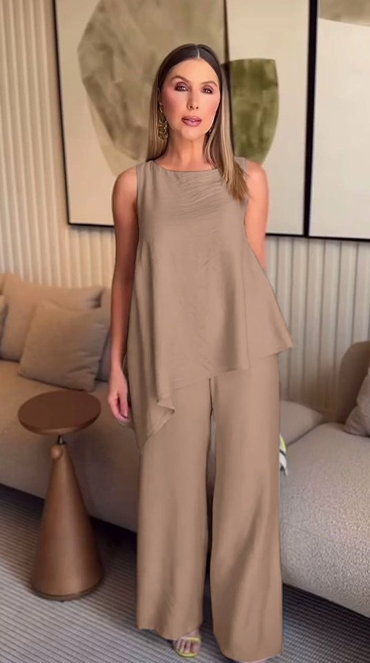 Asimetrik Bluz - Pantolon İkili Takım