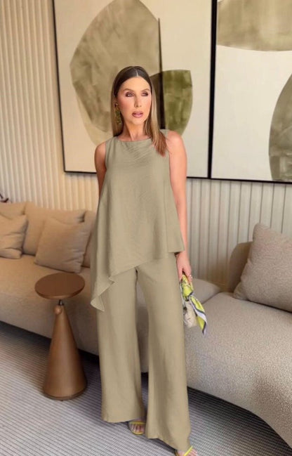 Asimetrik Bluz - Pantolon İkili Takım