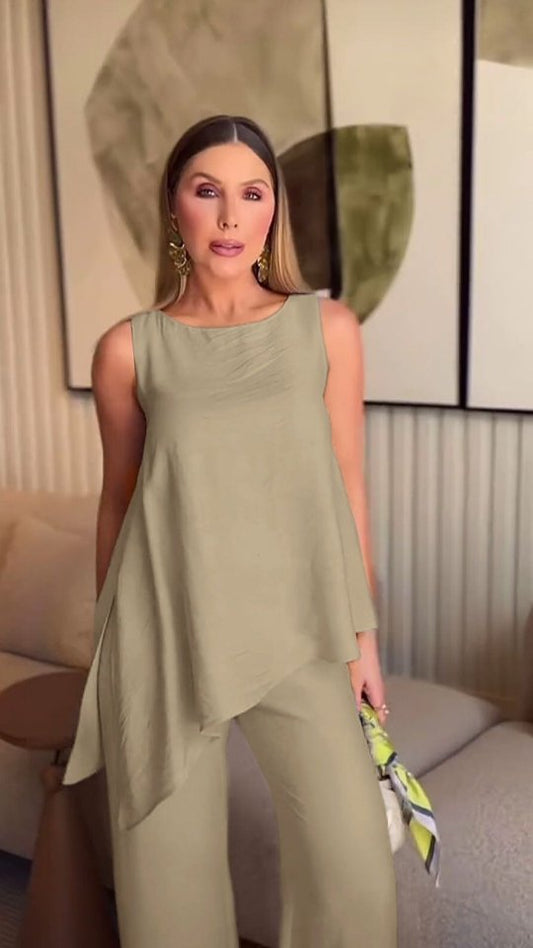 Asimetrik Bluz - Pantolon İkili Takım