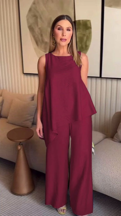 Asimetrik Bluz - Pantolon İkili Takım