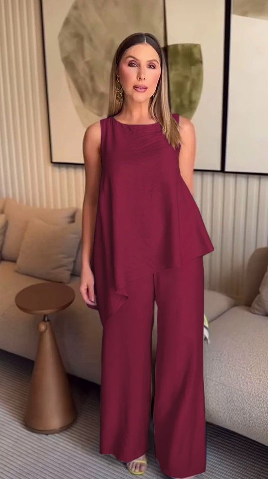 Asimetrik Bluz - Pantolon İkili Takım