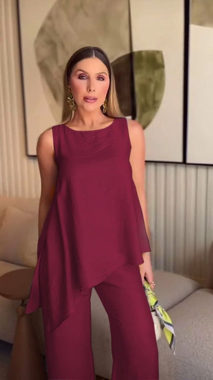 Asimetrik Bluz - Pantolon İkili Takım