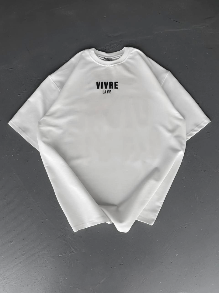 Baskılı Oversize Bisiklet Yaka T-shirt - Beyaz