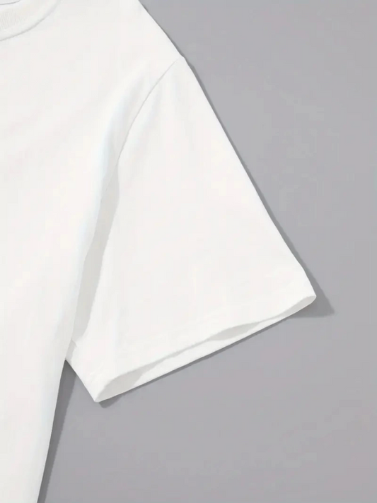 Baskılı Oversize Bisiklet Yaka T-shirt - Beyaz