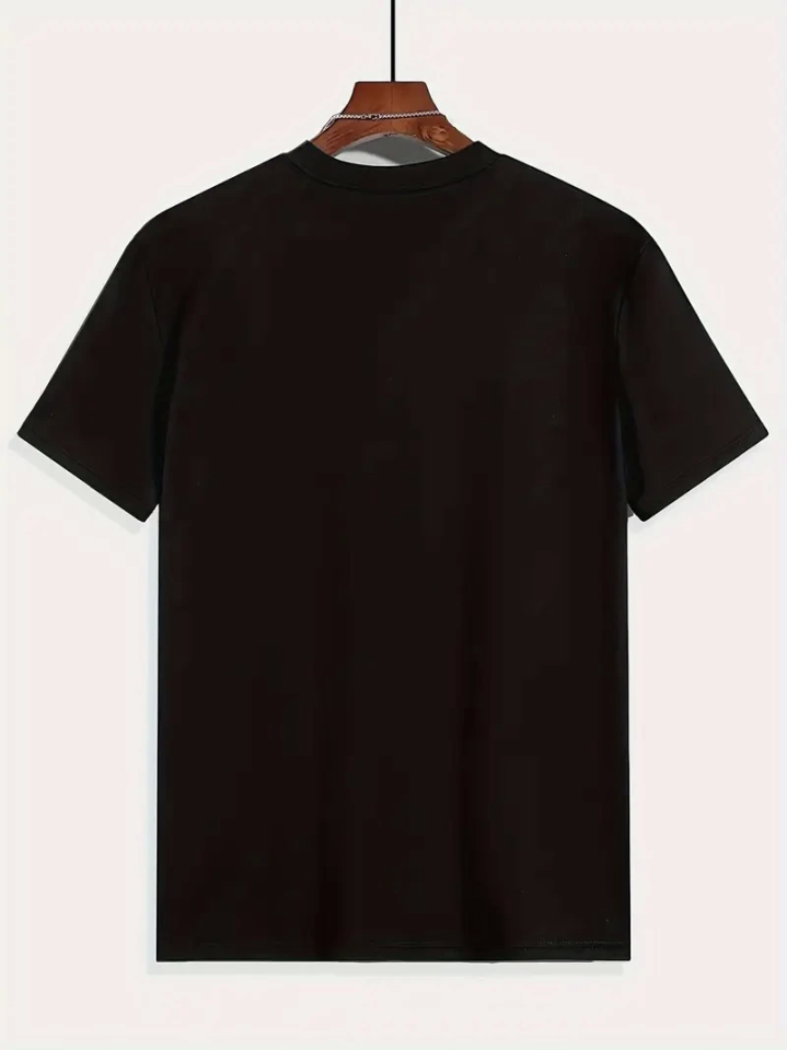 Baskılı Oversize Bisiklet Yaka T-shirt - Siyah