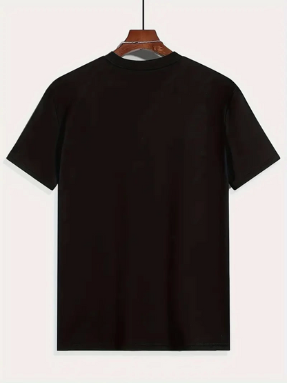 Baskılı Oversize Bisiklet Yaka T-shirt - Siyah