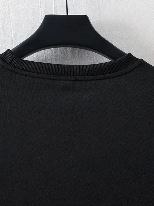 Baskılı Oversize Bisiklet Yaka T-shirt - Siyah