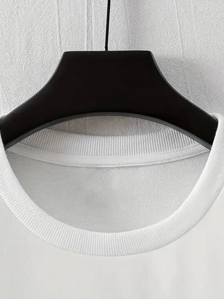 Baskılı Oversize Bisiklet Yaka T-shirt - Beyaz