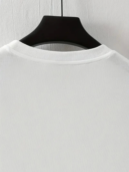 Baskılı Oversize Bisiklet Yaka T-shirt - Beyaz