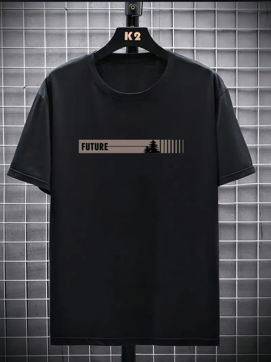 Baskılı Oversize Bisiklet Yaka T-shirt - Siyah