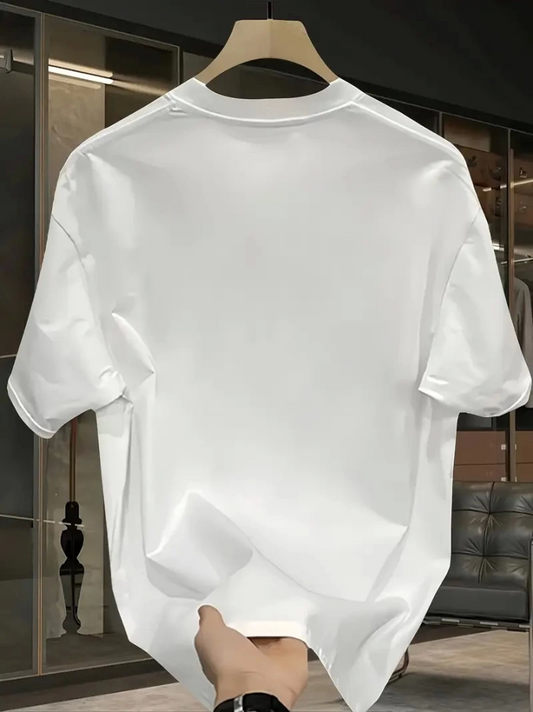 Baskılı Oversize Bisiklet Yaka T-shirt - Beyaz