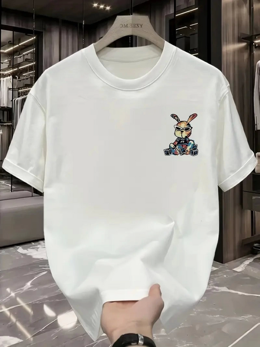 Baskılı Oversize Bisiklet Yaka T-shirt - Beyaz