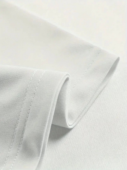 Baskılı Oversize Bisiklet Yaka T-shirt - Beyaz