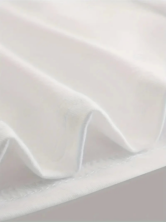 Baskılı Oversize Bisiklet Yaka T-shirt - Beyaz