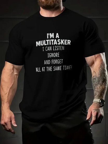 Baskılı Oversize Bisiklet Yaka T-shirt - Siyah